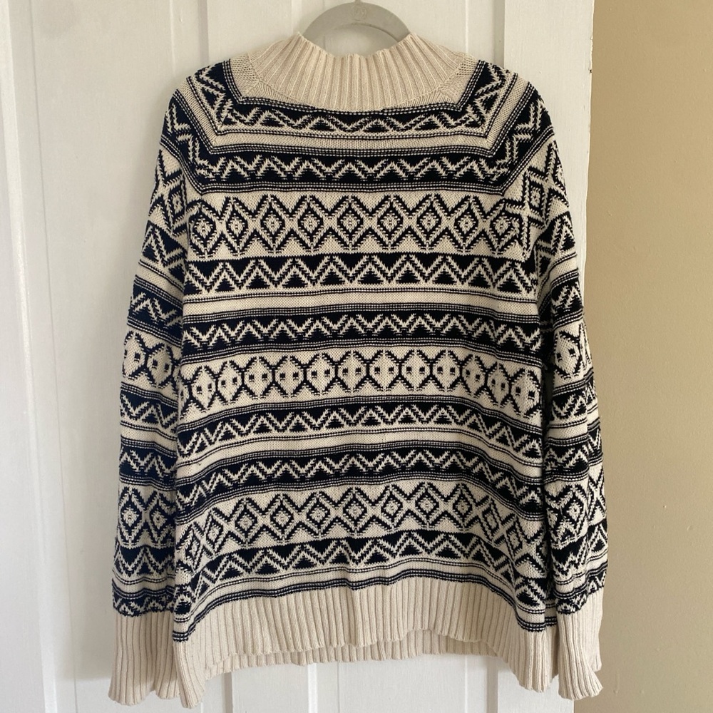 Chaps vintage XL cream and black fair isle knitted chunky cowl neck sweater
